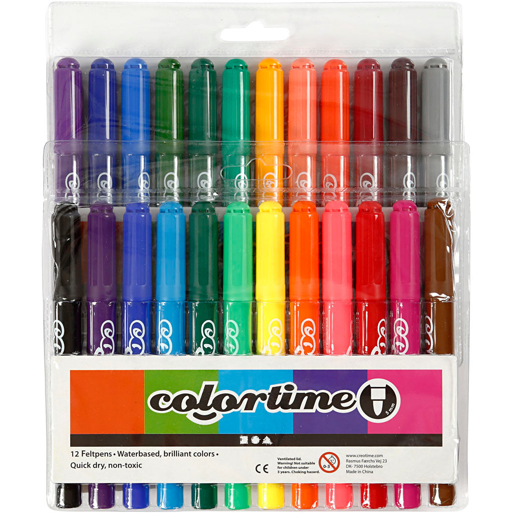 Colortime Markers, line 5 mm, assorted colours, 24 pc/ 1 pack [HOB-37349]