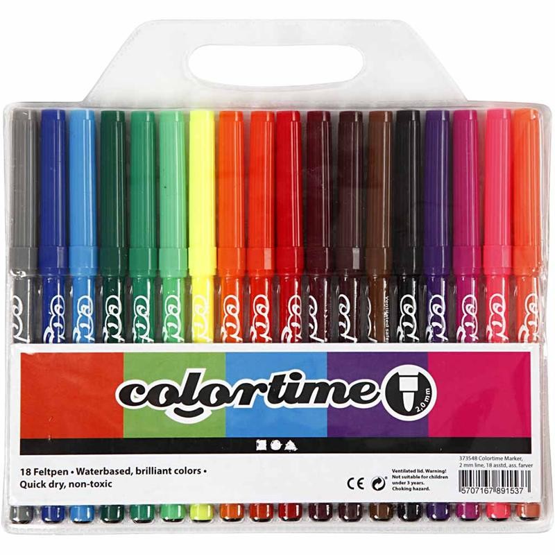 Colortime Markers, line 2 mm, assorted colours, 18 pc/ 1 pack [HOB-373548]