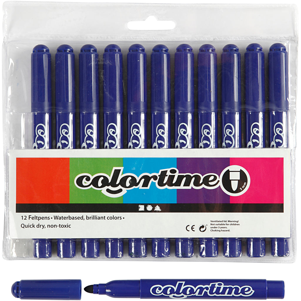 Colortime Markers, line 5 mm, dark blue, 12 pc