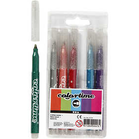 Colortime Glitter Marker, line 2 mm, assorted colours, 6 pc/ 1 pack [HOB-37370]