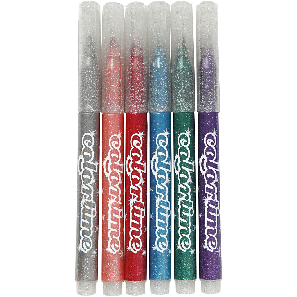 Colortime Glitter Marker, line 2 mm, assorted colours, 6 pc/ 1 pack [HOB-37370]