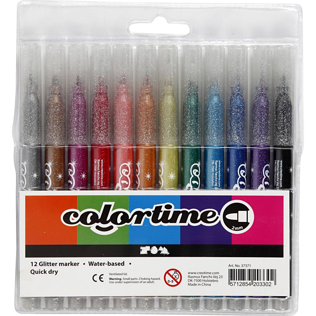 Colortime Glitter Marker, line width: 4.2 mm, asstd colours, 12pcs [HOB37371]