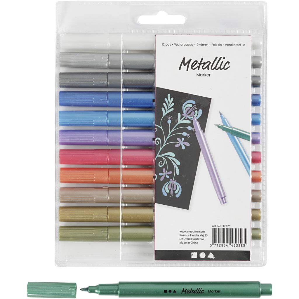 Metallic marker, line 2-4 mm, metallic colours, 12pc