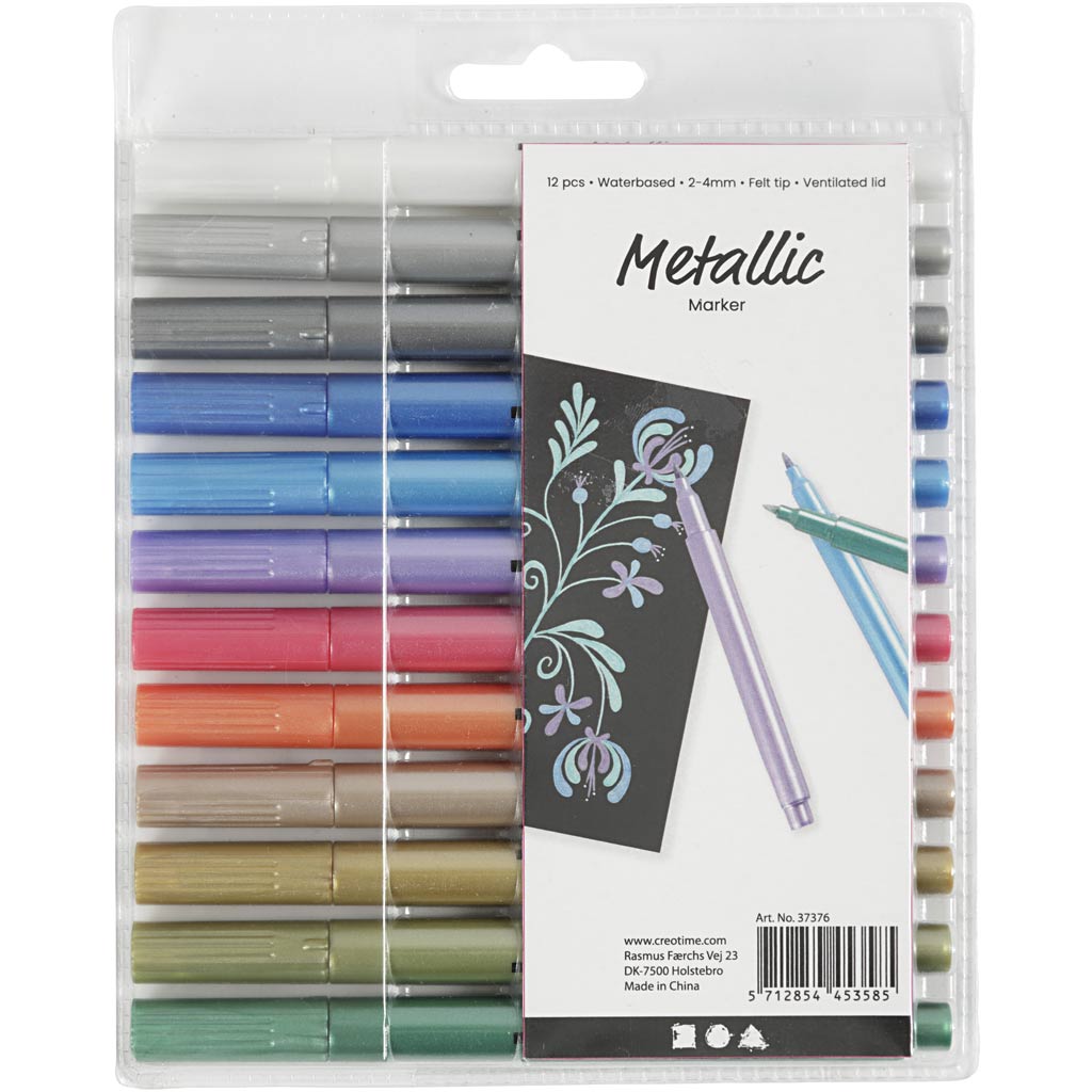 Metallic marker, line 2-4 mm, metallic colours, 12pc/ 1 pack [HOB-37376]