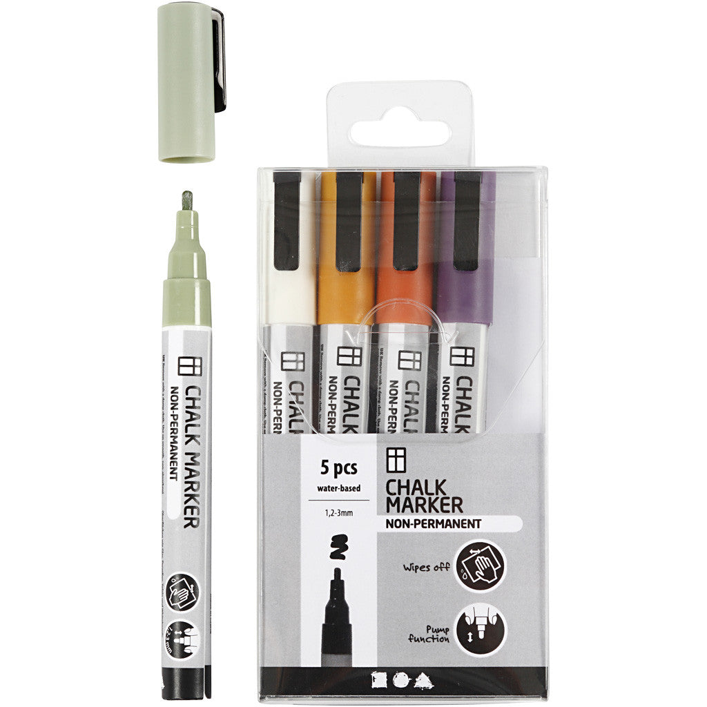 Chalk Markers, line 1,2-3 mm, mute colours, 5 pc/ 1 pack [HOB-37386]