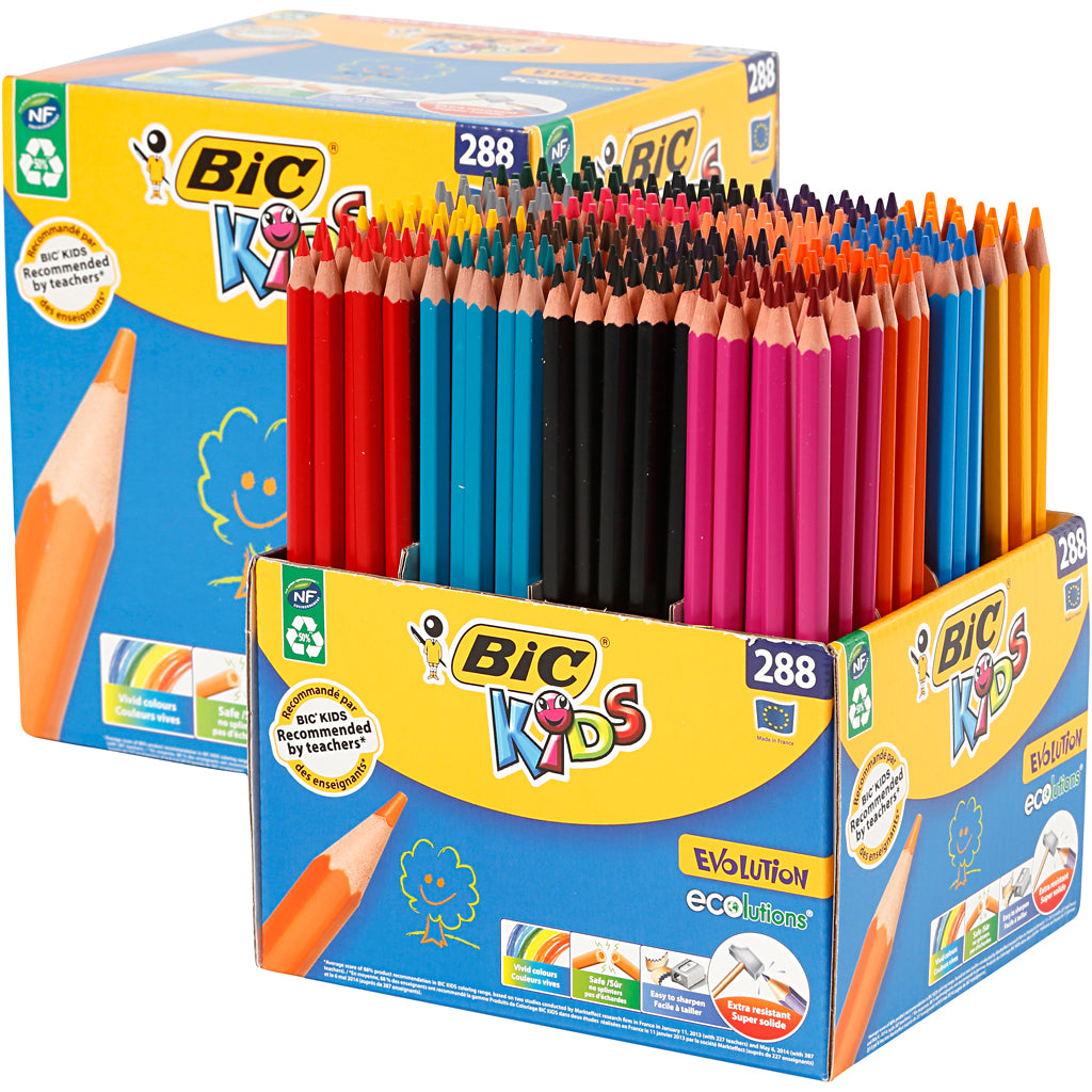 BIC Evolution Colour Pencils, L: 17,5 cm, lead 3 mm, assorted colours, 288 pc