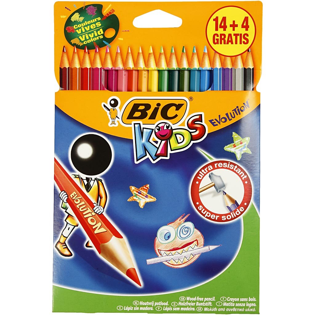 BIC Evolution Colour Pencils, Hexagonal, L: 17,5 cm, lead 3 mm, assorted colours, 18 pc/ 1 pack [HOB-37589]