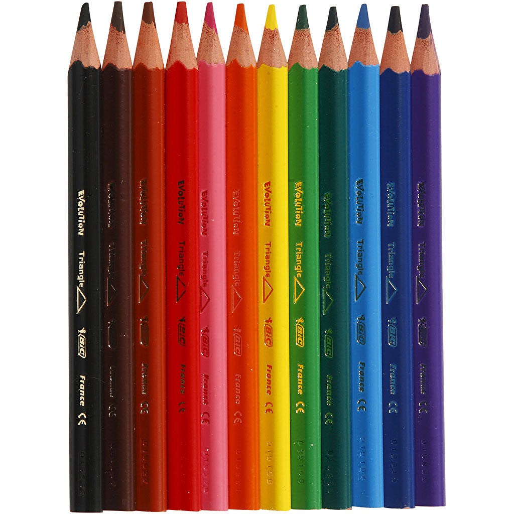 BIC Evolution Triangular Colouring Pencils, L: 14 cm, lead 5 mm, assorted colours, 12 pc/ 1 pack [HOB-37597]