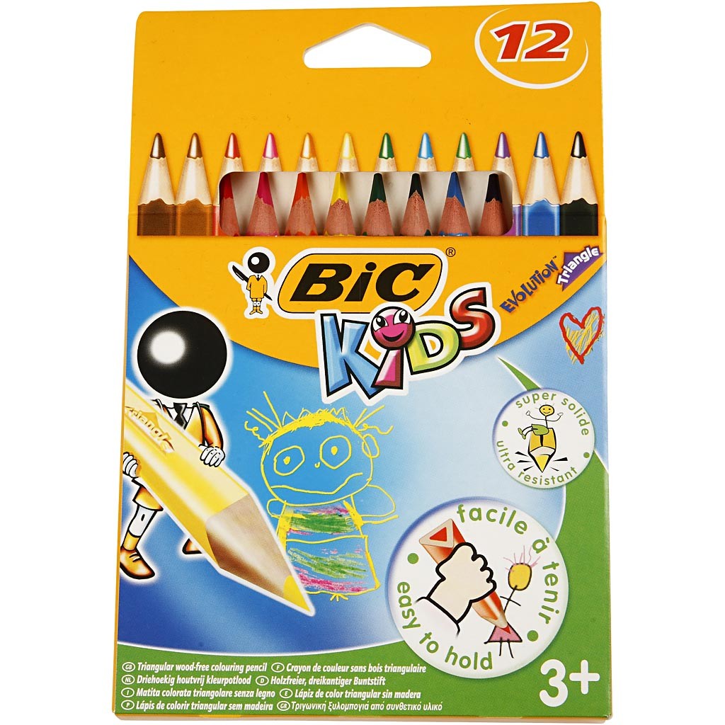 BIC Evolution Triangular Colouring Pencils, L: 14 cm, lead 5 mm, assorted colours, 12 pc/ 1 pack [HOB-37597]