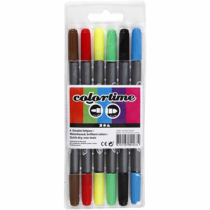 Colortime Double Marker, line 2,3+3,6 mm, standard colours, 6 pc/ 1 pack [HOB-37984]