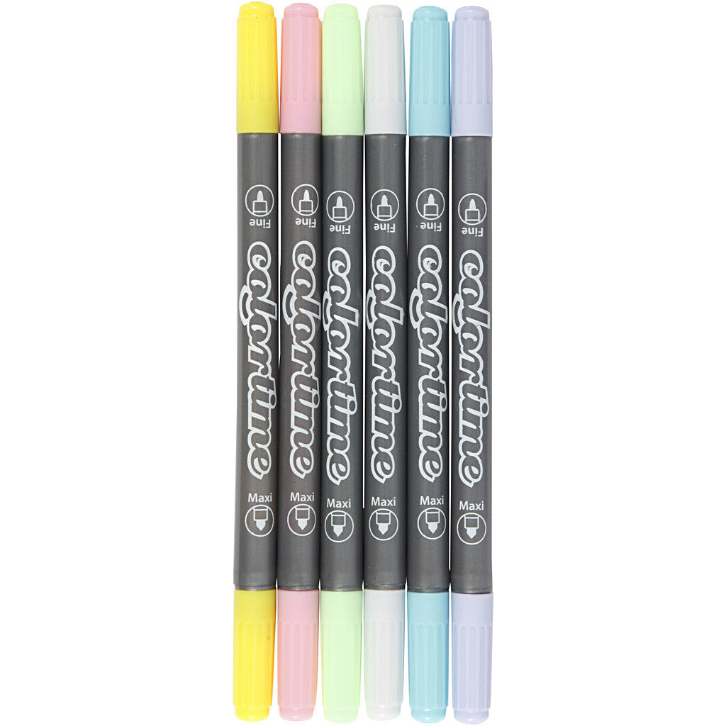 Colortime Double Marker, line 2,3+3,6 mm, pastel colours, 6 pc/ 1 pack [HOB-37991]