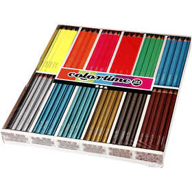 Colortime Colour Pencils, L: 17,45 cm, lead 4 mm, metallic colours, neon colours, 144 pc/ 1 pack [HOB-38088]