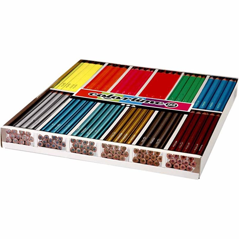 Colortime Colour Pencils, L: 17,45 cm, lead 4 mm, metallic colours, neon colours, 144 pc/ 1 pack [HOB-38088]