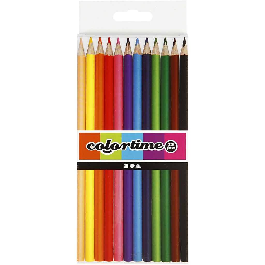Colortime Colouring Pencils, L: 17,45 cm, lead 3 mm, assorted colours, 12 pc/ 1 pack [HOB-38093]