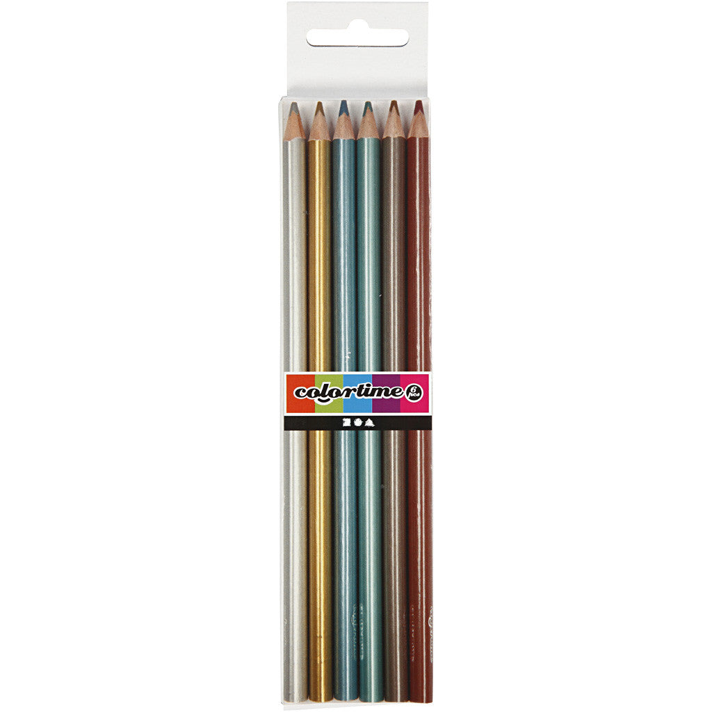 Colortime Colouring Pencils, L: 17,45 cm, lead 3 mm, metallic colours, 6 pc/ 1 pack [HOB-38097]