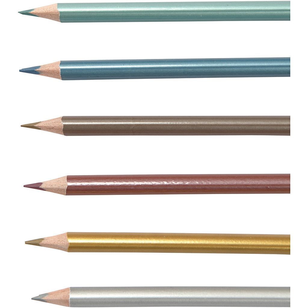 Colortime Colouring Pencils, L: 17,45 cm, lead 3 mm, metallic colours, 6 pc/ 1 pack [HOB-38097]