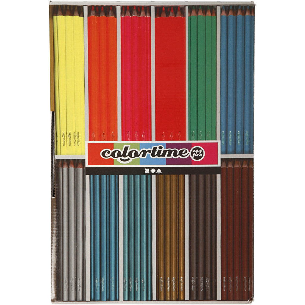 Colortime Colouring Pencils, L: 17,45 cm, lead 3 mm, metallic colours, neon colours, 144 pc/ 1 pack [HOB-38098]
