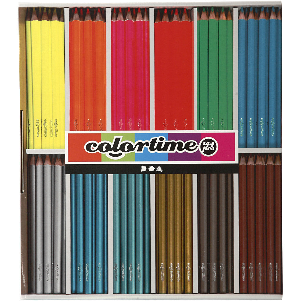 Colortime Colouring Pencils, L: 17,45 cm, lead 3 mm, metallic colours, neon colours, 144 pc/ 1 pack [HOB-38098]