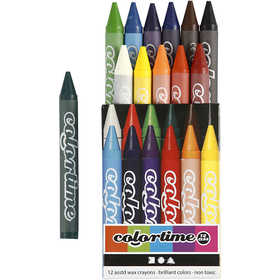 Colortime Wax Crayons, L: 10 cm, thickness 11 mm, assorted colours, 12 pc/ 1 pack [HOB-38137]
