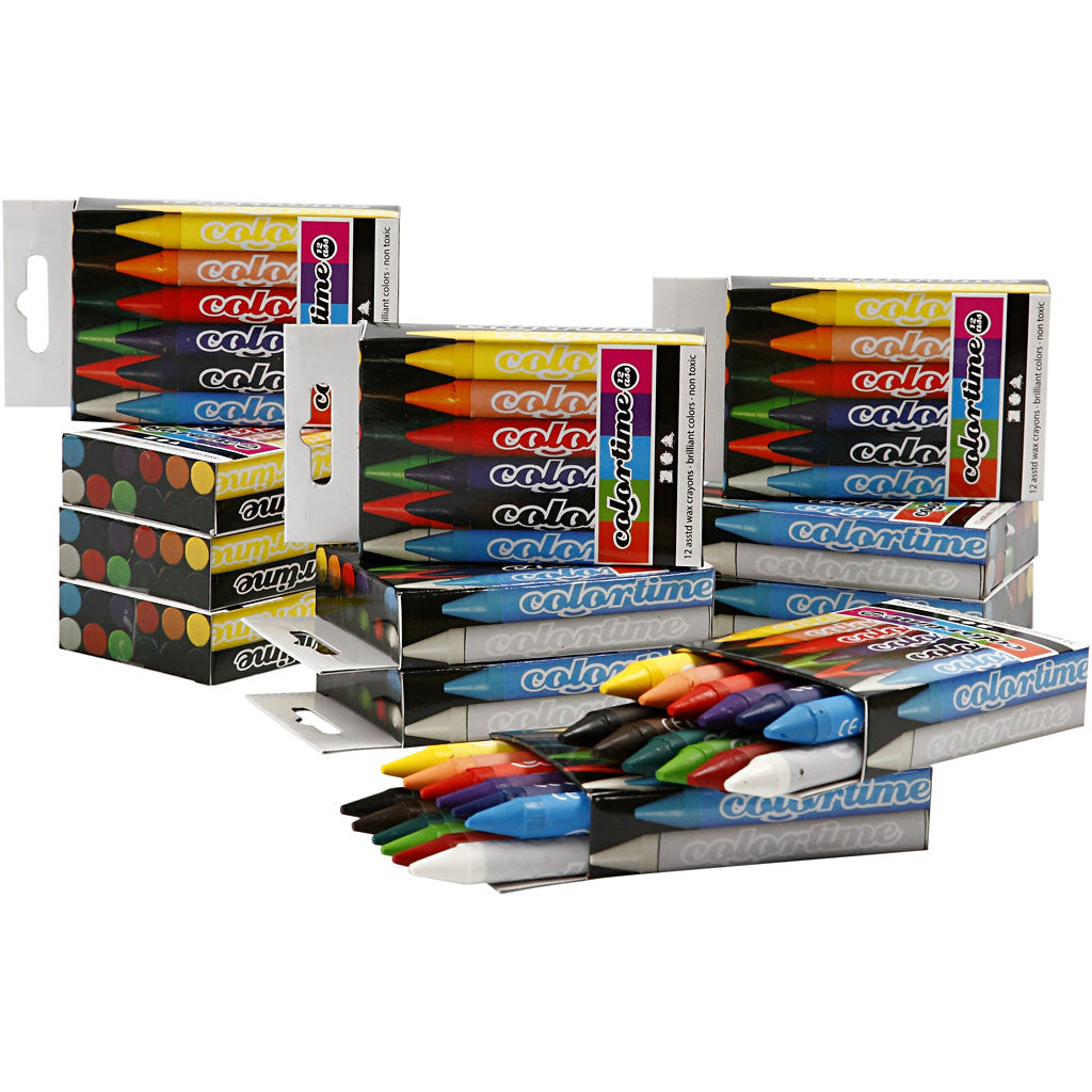 Colortime Wax Crayons, L: 10 cm, thickness 11 mm, assorted colours, 12 pc/ 1 pack [HOB-38137]