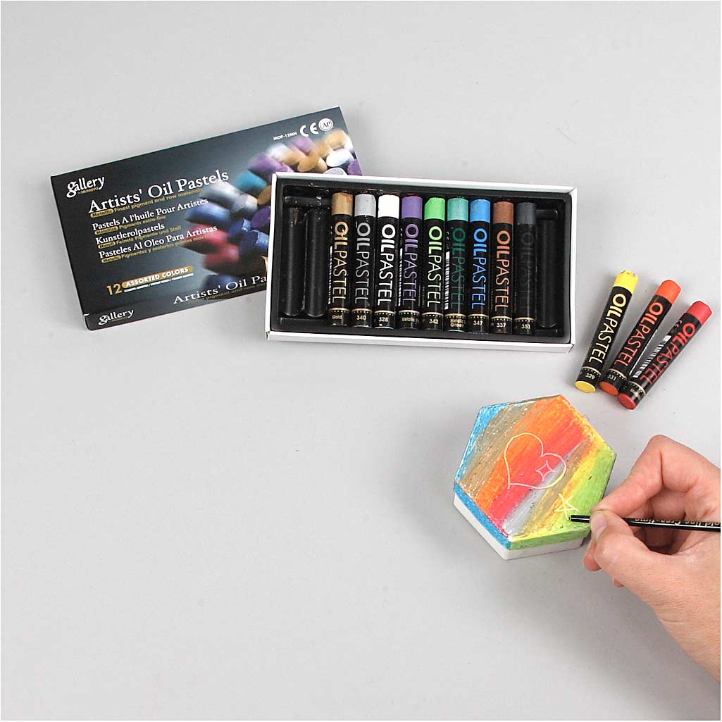Gallery Oil Pastel, L: 7 cm, thickness 11 mm, metallic colours, 12 pc/ 1 pack [HOB-38140]