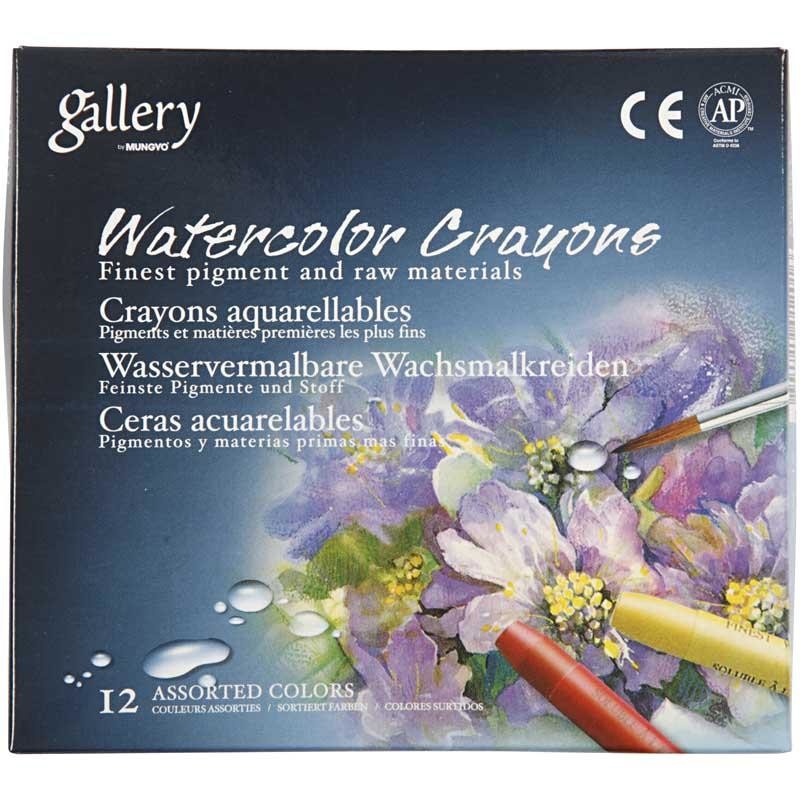 Watercolor Crayons, L: 9,3 cm, thickness 8 mm, white (301), 12 pc/ 1 pack [HOB-38288]