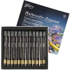 Watercolor Crayons, L: 9,3 cm, thickness 8 mm, black (331), 12 pc/ 1 pack [HOB-38299]