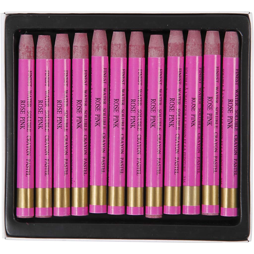 Watercolor Crayons, L: 9,3 cm, thickness 8 mm, fresh pink (316), 12 pc/ 1 pack [HOB-38316]