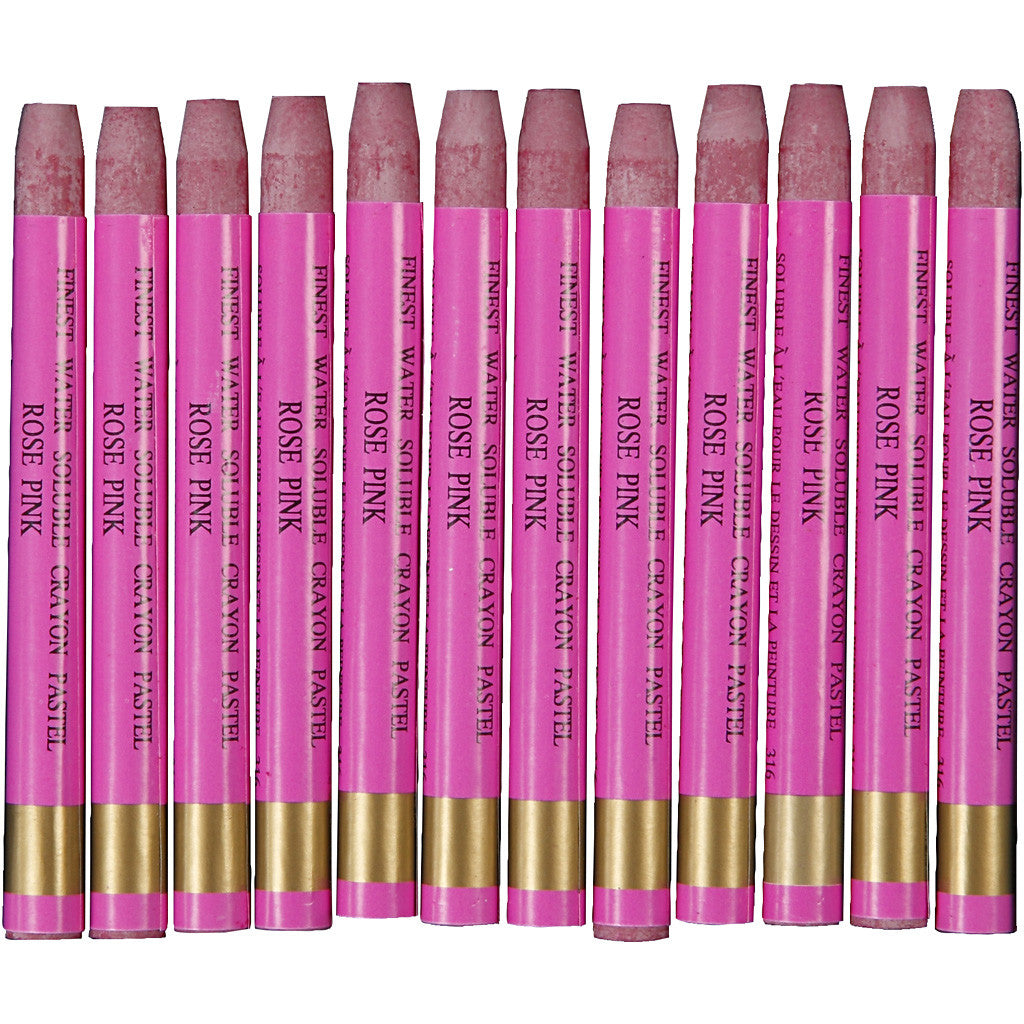 Watercolor Crayons, L: 9,3 cm, thickness 8 mm, fresh pink (316), 12 pc/ 1 pack [HOB-38316]