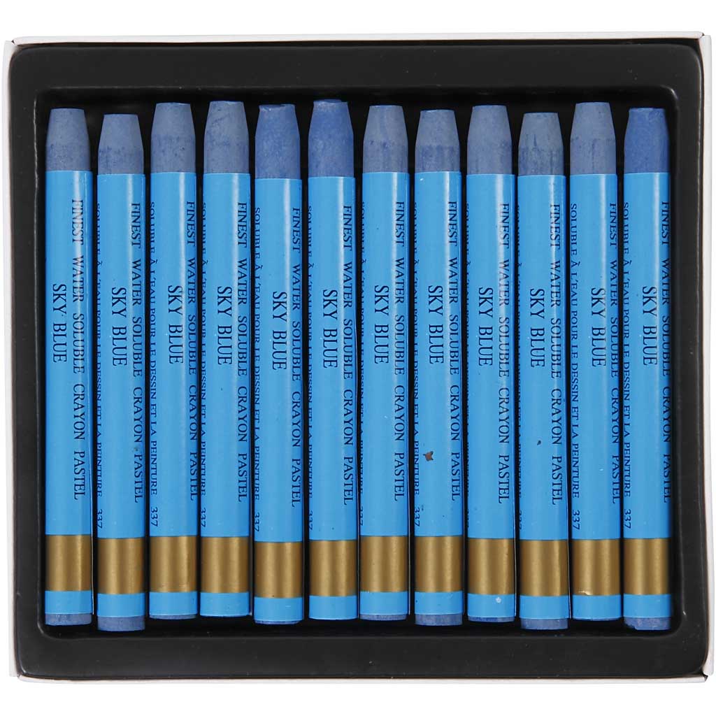 Watercolor Crayons, L: 9,3 cm, thickness 8 mm, sky blue (337), 12 pc/ 1 pack [HOB-38317]