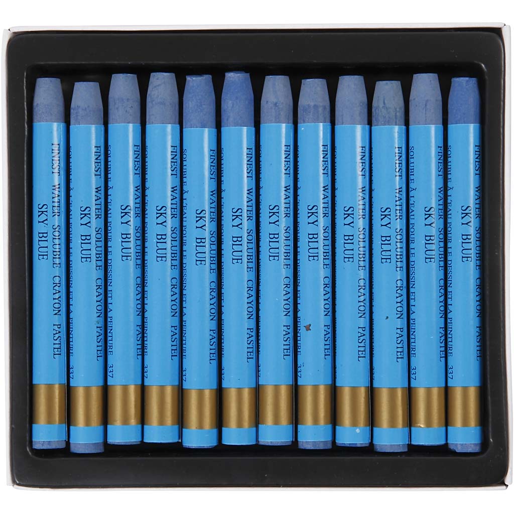 Watercolor Crayons, L: 9,3 cm, thickness 8 mm, sky blue (337), 12 pc/ 1 pack [HOB-38317]