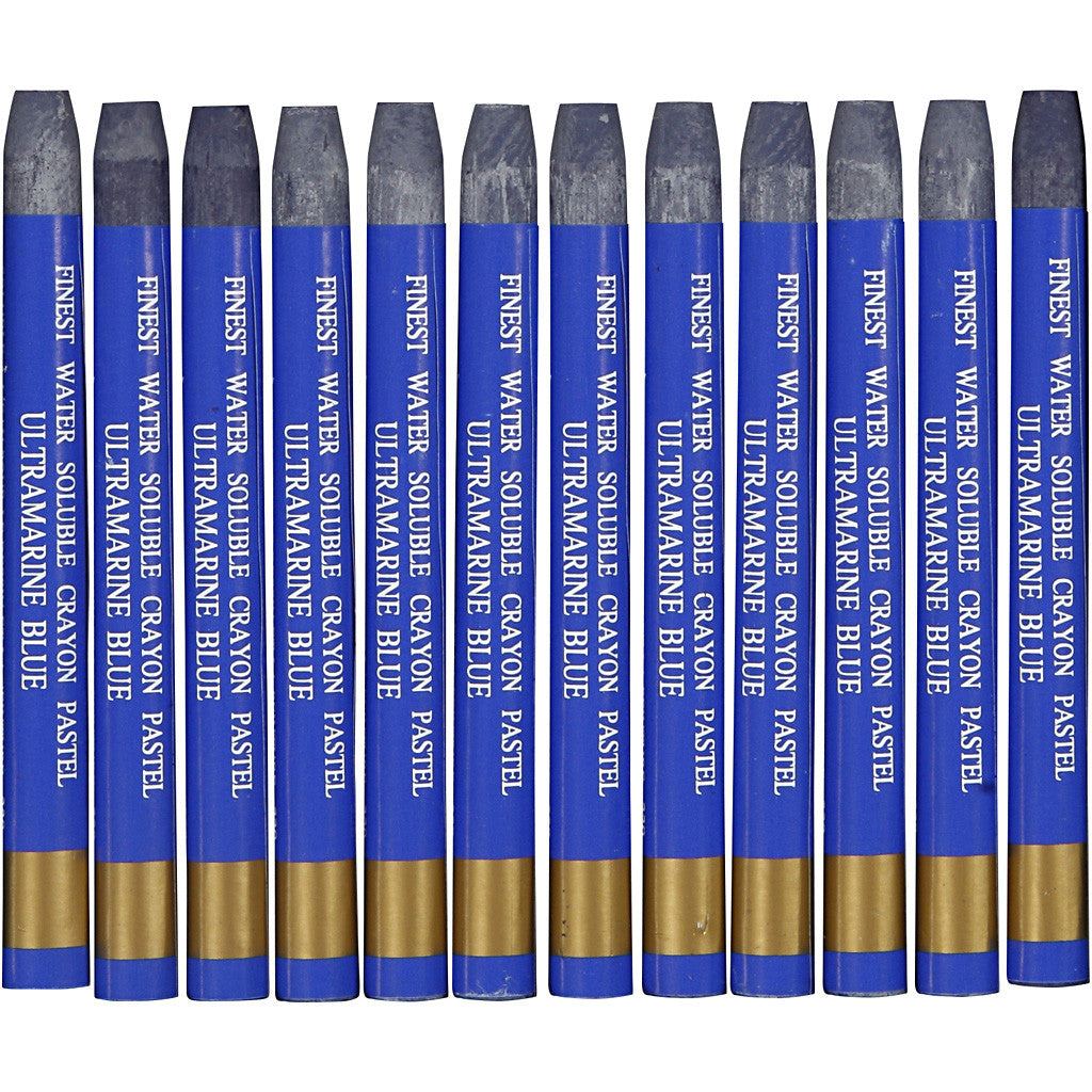 Watercolor Crayons, L: 9,3 cm, thickness 8 mm, ultra marine blue (339), 12 pc/ 1 pack [HOB-38325]