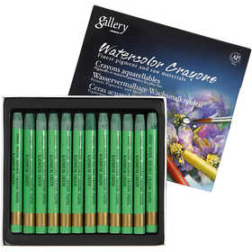 Watercolor Crayons, L: 9,3 cm, thickness 8 mm, kadmium green (345), 12 pc/ 1 pack [HOB-38327]