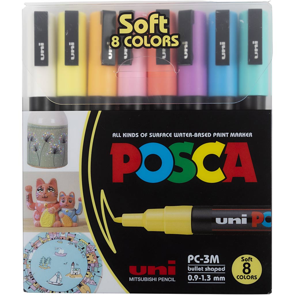 Posca Marker, assorted colours, no. PC-3M, line 0,9 - 1,3 mm, 8 asstd./ 1 pack [HOB-384290]