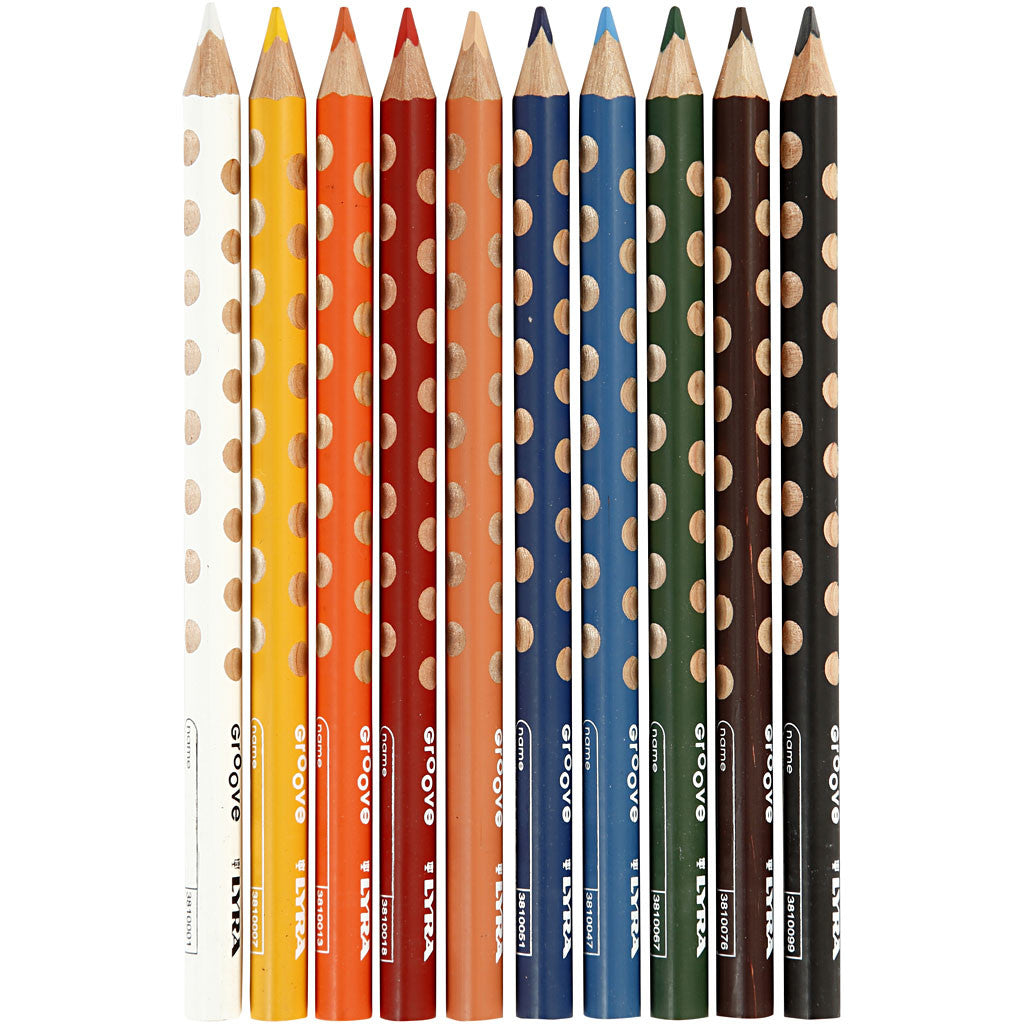 Groove Colouring Pencils, L: 18 cm, lead 4.25 mm, assorted colours, 10 pc/ 1 pack [HOB-38502]