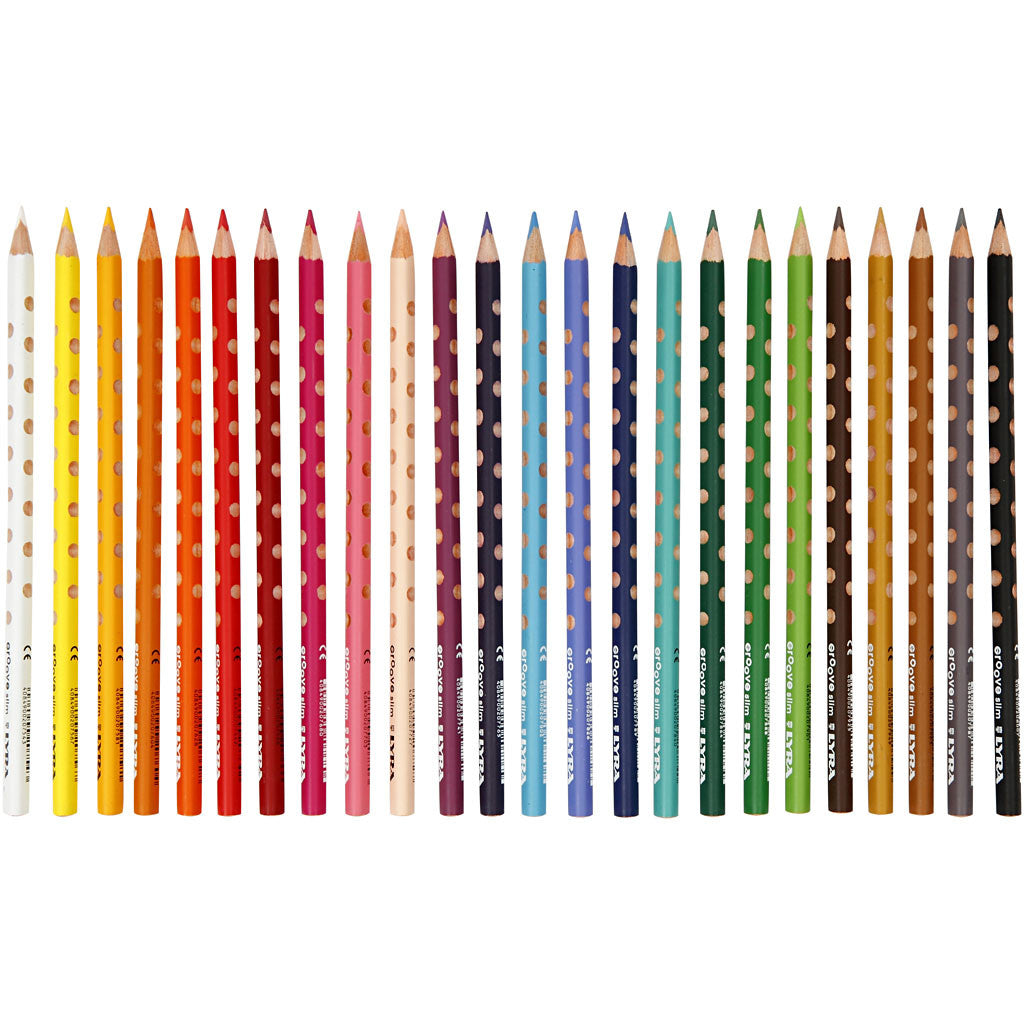Groove Slim Colouring Pencils, L: 18 cm, lead 3,3 mm, assorted colours, 24 pc/ 1 pack [HOB-38506]