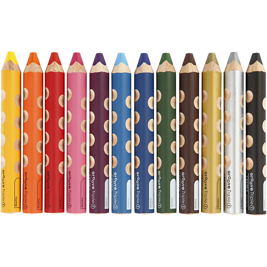 Groove Triple1 Colouring Pencils, L: 12 cm, lead 10 mm, assorted colours, 12 pc/ 1 pack [HOB-38514]