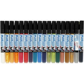 Plus Color Marker, L: 14,5 cm, line 1-2 mm, assorted colours, 5,5 ml, 18 pc/ 1 pack [HOB-39893]