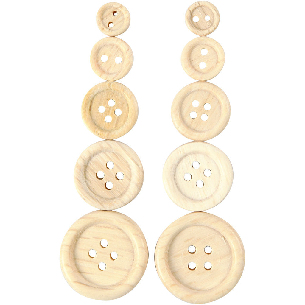 Wooden Buttons, dia. 8+11+15+18+23 mm, 440 pc/ 1 pack [HOB-40309]