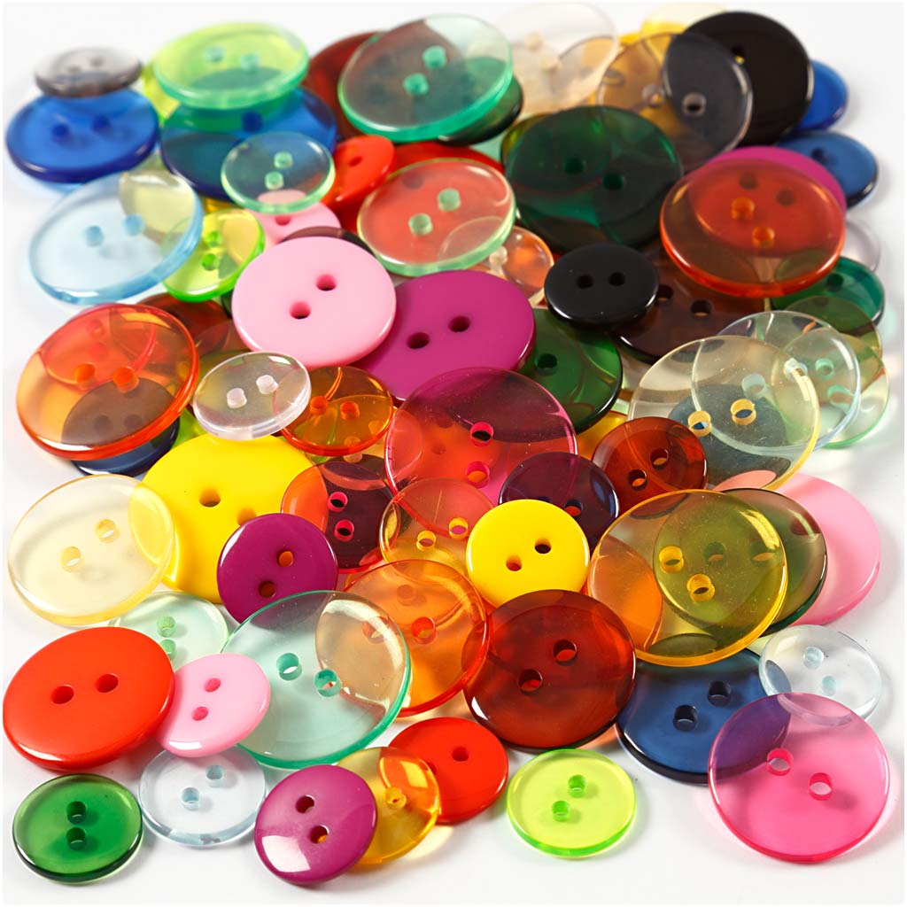 Buttons, dia. 12+18+20 mm, assorted colours, 50 g, 100 pc/ 1 pack [HOB-403810]