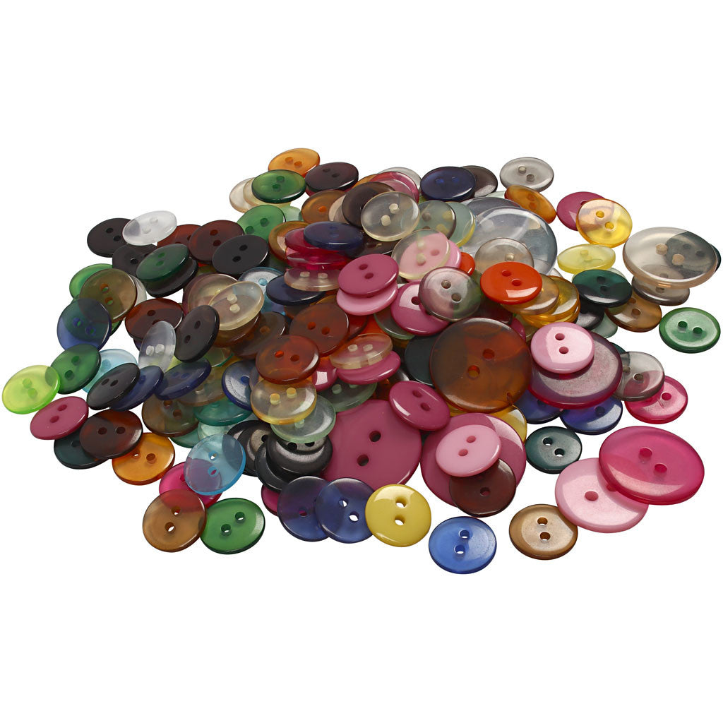 Buttons, dia. 12+18+20 mm, assorted colours, 800 pc/ 1 pack [HOB-40381]