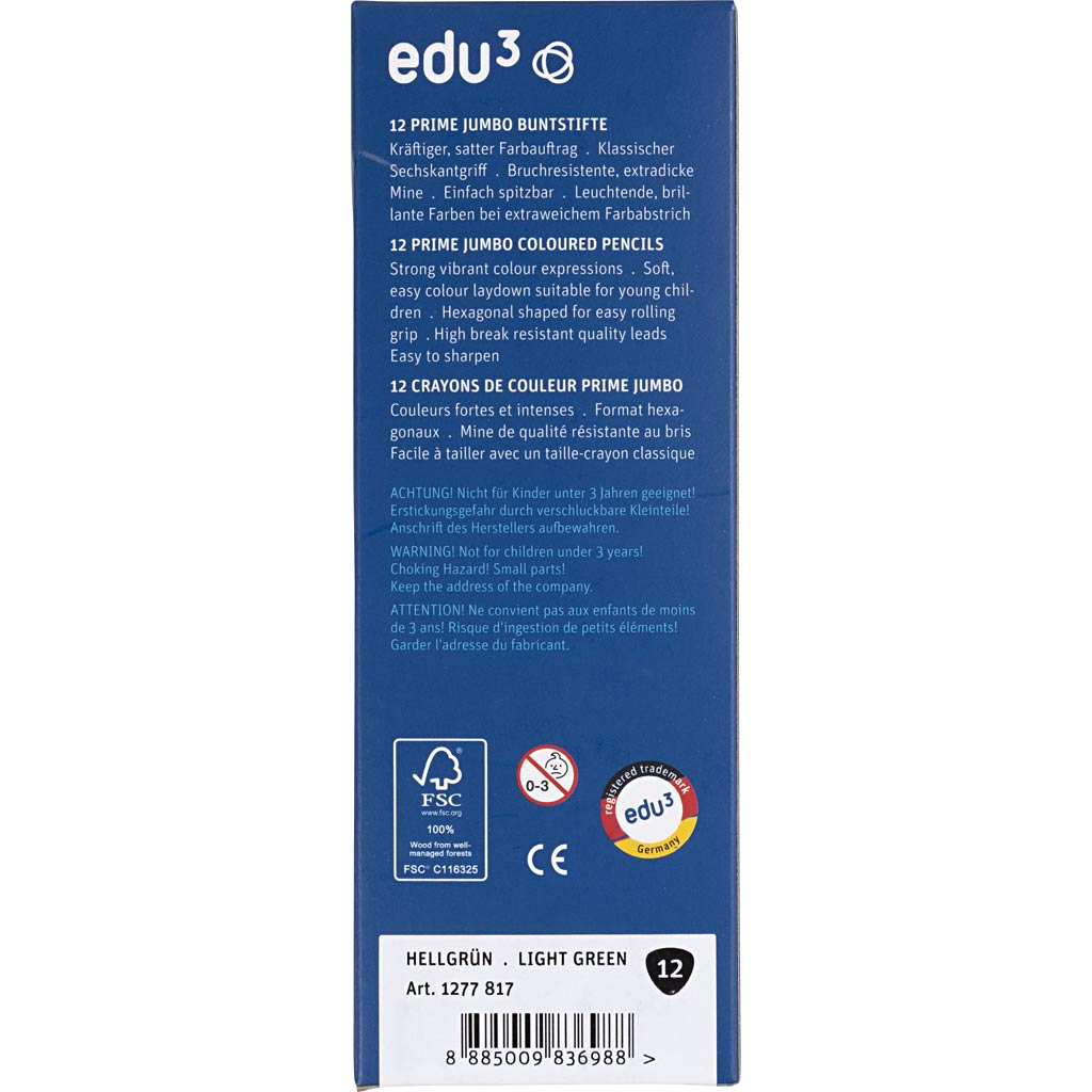 edu Jumbo Coloured Pencils, thickness 10 mm, lead 6,25 mm, light green, 12 pc/ 1 pack [HOB-408062]