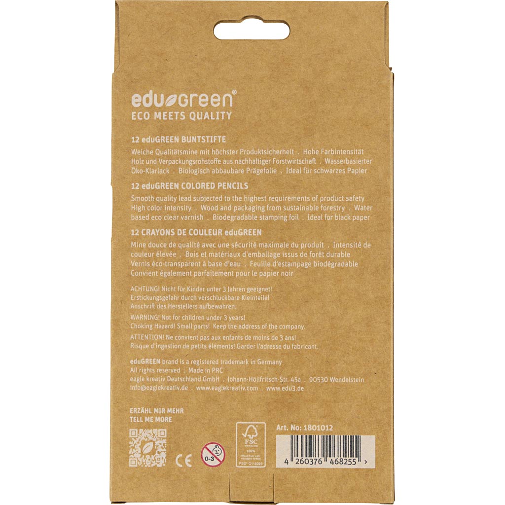 Edugreen Jumbo Coloured Pencils, thickness 10 mm, lead 5 mm, assorted colours, 12 pc/ 1 pack [HOB-408112]