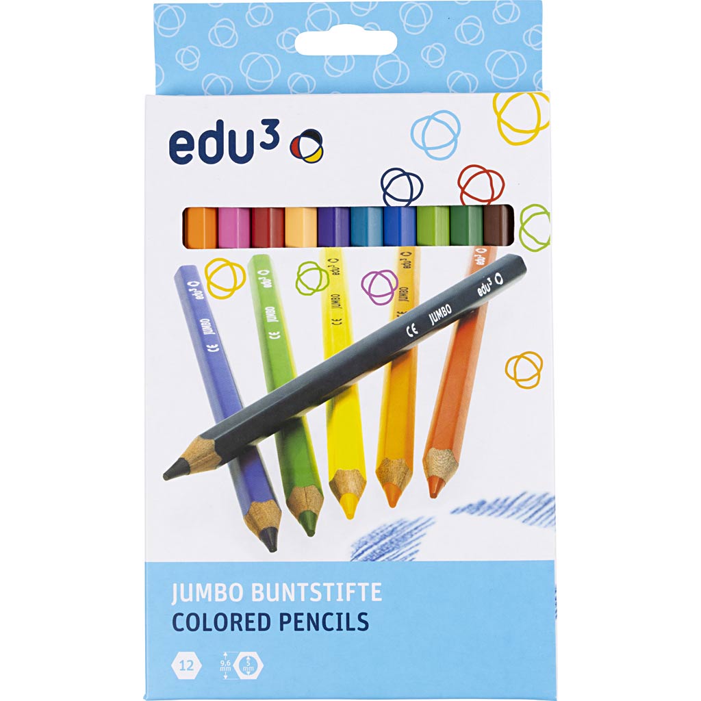 edu Jumbo Coloured Pencils, thickness 10 mm, lead 5 mm, assorted colours, 12 pc/ 1 pack [HOB-409812]