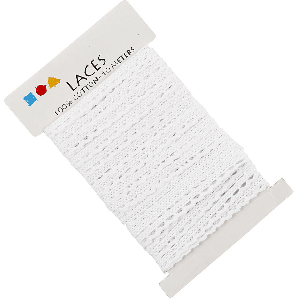 Crochet Lace Border , W: 10 mm, white, 10 m/ 1 roll [HOB-41092]