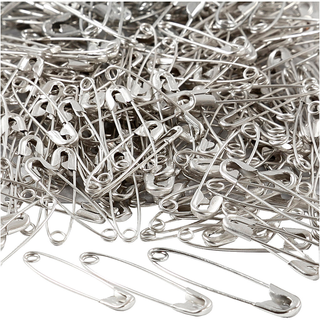 Safety Pins, L: 28+31+36 mm, thickness 0,7-0,8 mm, silver, 600 pc