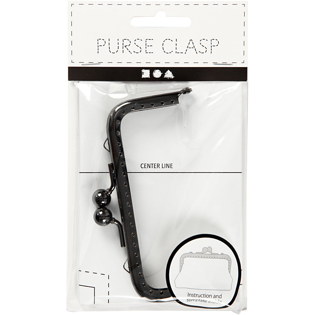 Purse Clasp Kit, size 10 cm, dark grey metallic, 1 pc [HOB-41359]