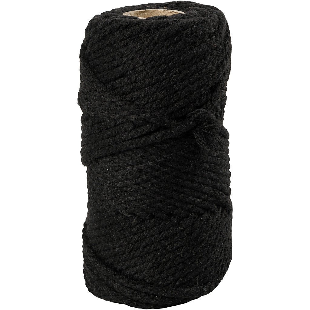 Macramé cord, L: 55 m, dia. 4 mm, black, 330g/ 1 roll [HOB-414755]