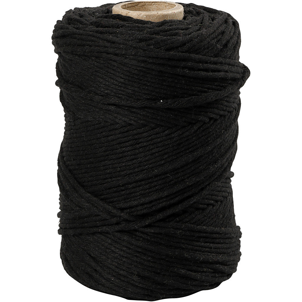 Macramé cord, L: 198 m, dia. 2 mm, black, 330g/ 1 roll [HOB-414765]