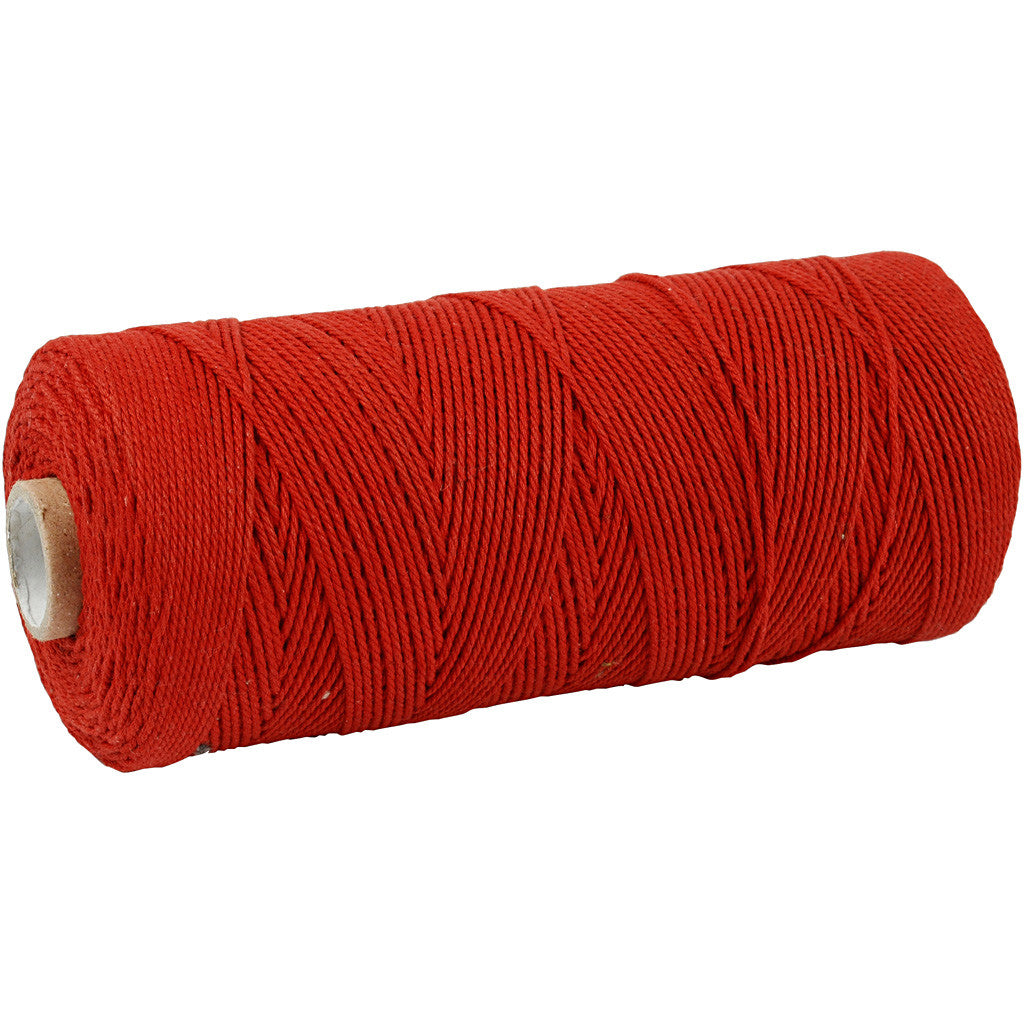 Macramé cord, L: 315 M, thickness 1 mm, Thin quality 12/12, red, 220 g/ 1 ball [HOB-41506]